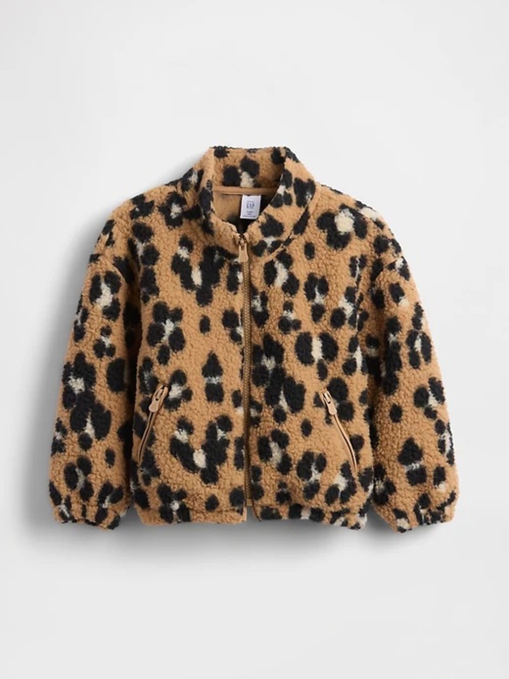 NWT GAP Kids Leopard Print Sherpa Sweater Jacket - Brown (12-18 mths)